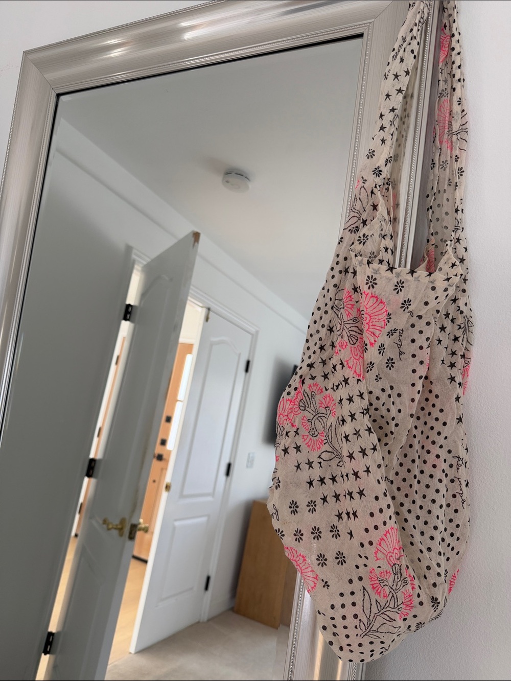 Free People Beige Shoulder Bag with Pink Floral & Black Polka Dots
